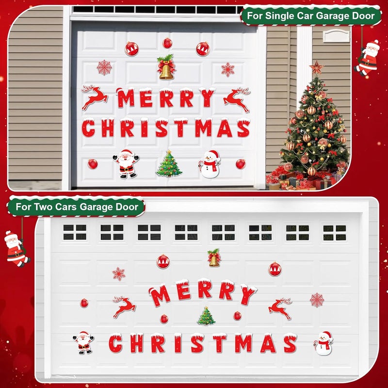 AMOGTO 27 Pcs Christmas Garage Door Magnets Decoration, 8.3" H Large Merry Christmas Garage Magnetic Banner with Ornament, Decor DIY Refrigerator Car Mailbox Magnet Decal Stickers for Xmas Holiday - Image 2
